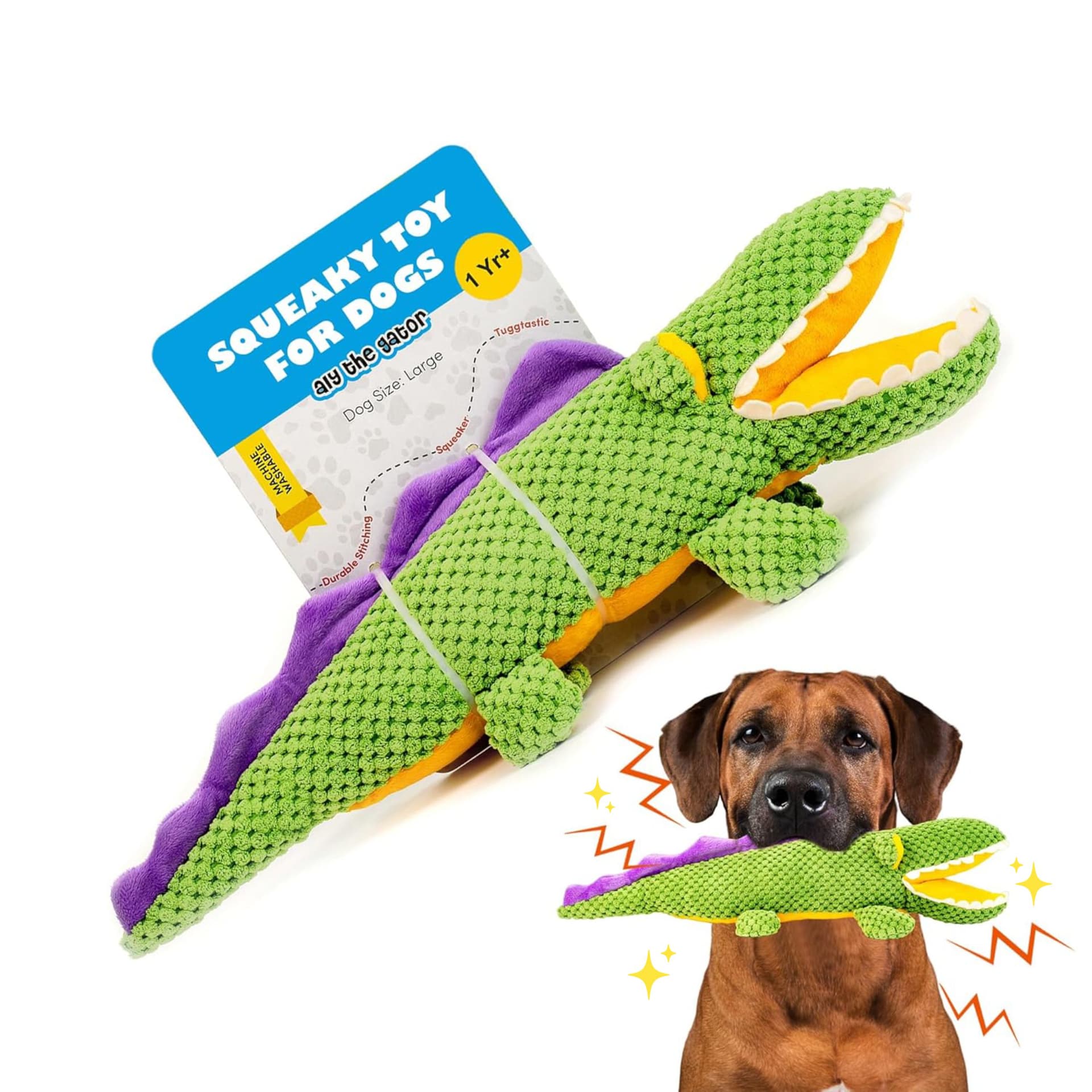 Aly the Gator squeaky dog toy